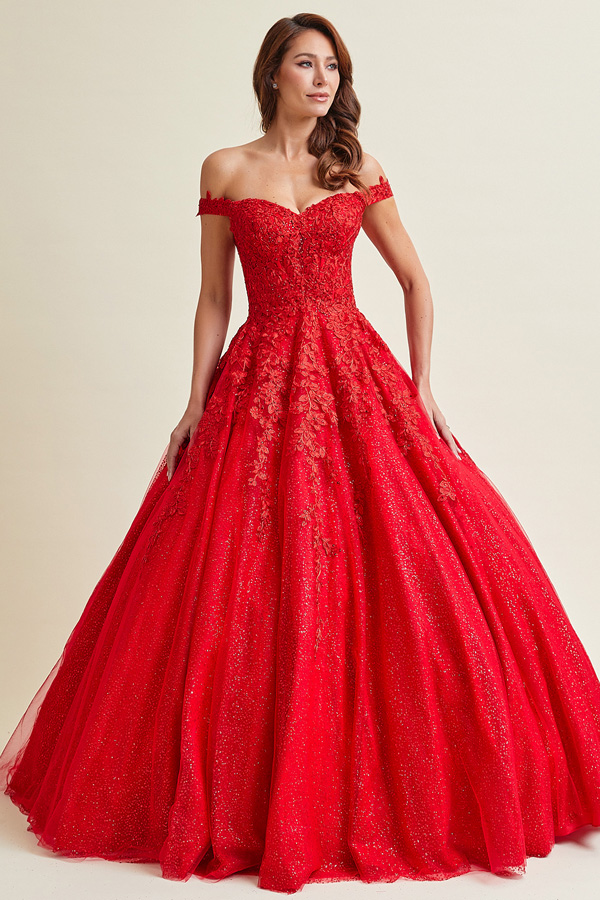 Off Shoulder Glitter Embroidery Ballgown